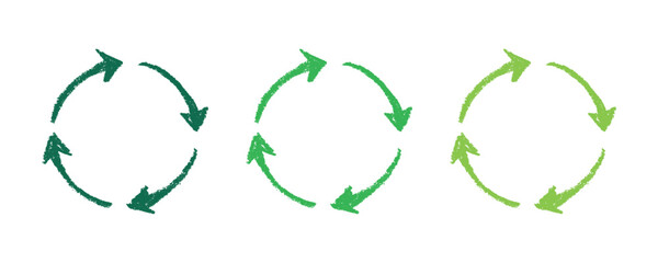 Hand drawn recycle arrow icon Recycling resources symbol Reuse of materials, zero waste, green environment, saving the planet