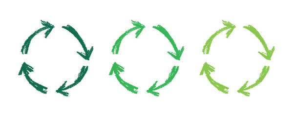 Hand drawn recycle arrow icon Recycling resources symbol Reuse of materials, zero waste, green environment, saving the planet