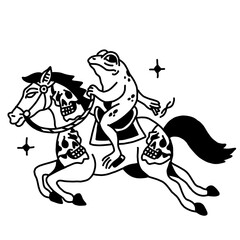 Fantasy illustration: frog knight riding a skeletal steed