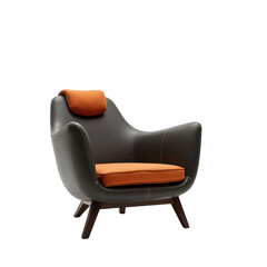 Naklejka premium Dark gray and orange accent chair with wooden legs.