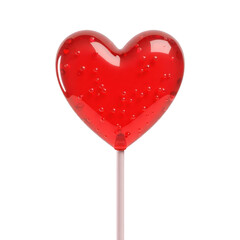 Red heart-shaped lollipop on a stick.