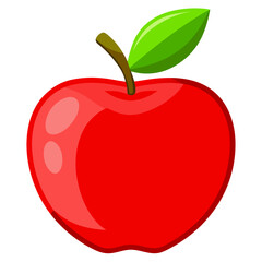 Bright red apple with green leaf and stem