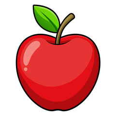 Vibrant red apple with green leaf and stem cartoon illustration