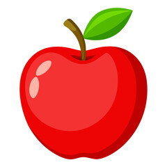 Bright red apple with green leaf and stem