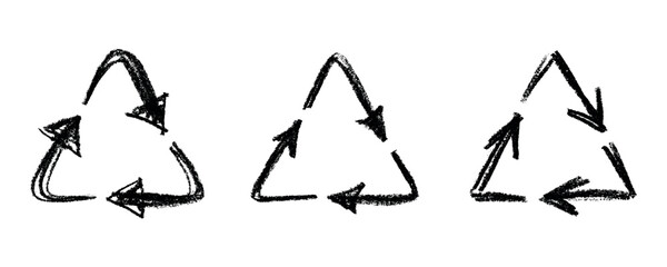 Set of hand drawn recycle arrow icon Recycling resources symbol Reuse of materials, zero waste, green environment, saving the planet