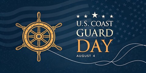 Celebrating u s coast guard day with a vintage ship s wheel and stars against a textured blue background