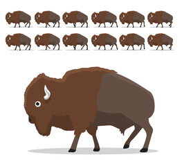 Bison Animal Animation Walking Cartoon Vector Illustration