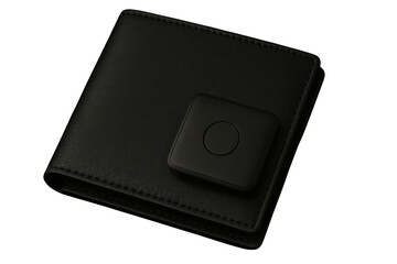 Black leather wallet with tracking device isolated PNG with Transparent Background