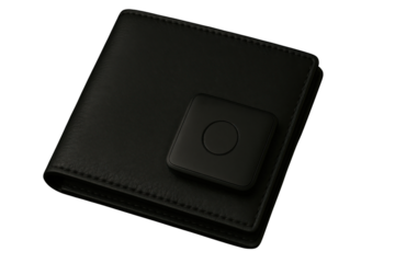 Black leather wallet with tracking device isolated PNG with Transparent Background