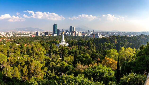 Panoramic View of Mexico City Skyline from Chapultepec Park on a Clear Day