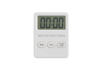 White digital meditation timer product shot isolated on white background