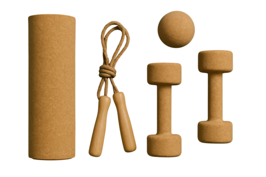 Minimalist Product Shot of Eco-Friendly Cork Fitness Equipment isolated on Transparent Background