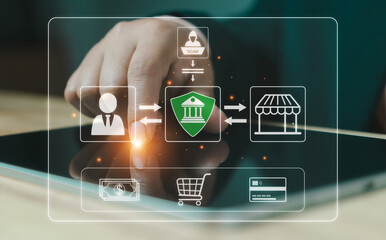 Order Confirmed. Online payment with digital marketing, Online shopping and e-commerce. Banking online payment Approved concept button. Credit card and network connection icon on business technology.