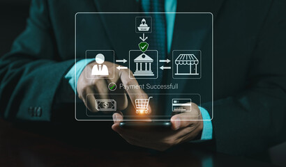Order Confirmed. Online payment with digital marketing, Online shopping and e-commerce. Banking online payment Approved concept button. Credit card and network connection icon on business technology.