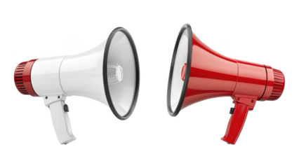 white megaphone and red megaphone isolated on transparent background