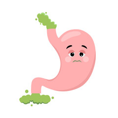 Human stomach cartoon character with nausea and acid reflux.