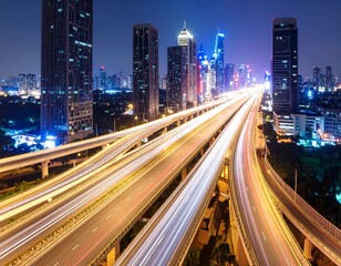 Naklejka premium City highway intersection at night