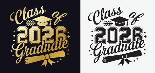 Bold Class of 2026 Graduate SVG Design with Modern Typography and Graduation Cap Graphic