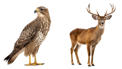 Hawk Animal and Deer Animal isolated on transparent background 