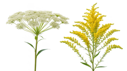 Laceleaf Flower and Goldenrod Flower on transparent background 