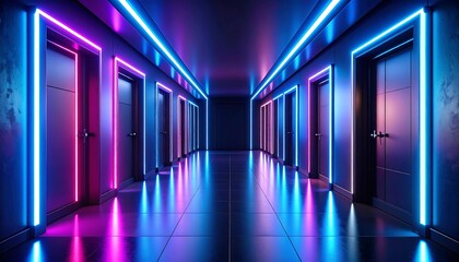 Futuristic neon hallway