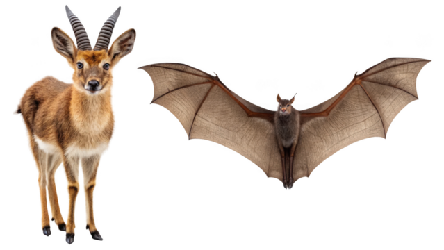 Antelope Animal and Bat Animal on transparent background