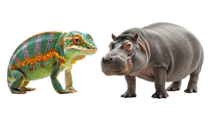 Chameleon Animal and Hippopotamus Animal on transparent background