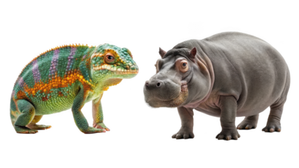 Chameleon Animal and Hippopotamus Animal on transparent background