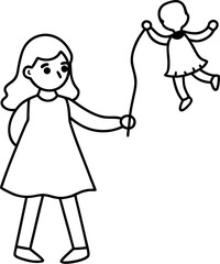Girl Playing with Puppet Doodle Icon