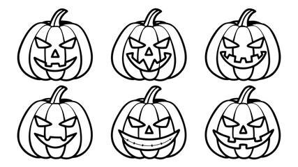 Halloween pumpkin line art vector clip art set