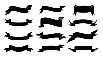 Black ribbon banners set.