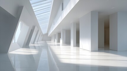 Fototapeta premium Spacious modern hallway with skylight and clean futuristic style – generative AI