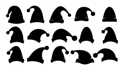 Silhouettes of Christmas hats. Santa Claus