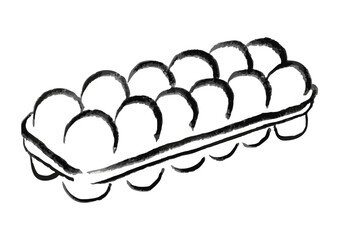 卵10個入りパックの手描きシンプル線画イラスト