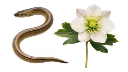 Eel animal and Hedera Helix flower isolated on transparent
