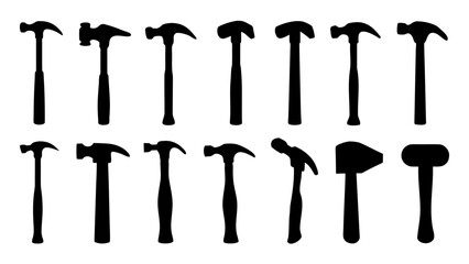 Set of hammer silhouettes vector