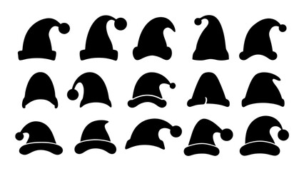 Silhouettes of Christmas hats. Santa Claus
