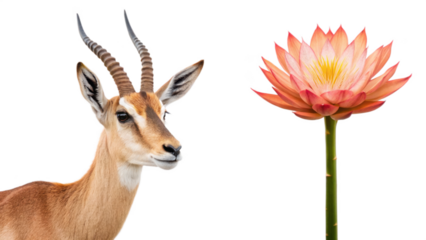 Antelope animal and Phoenix flower isolated on transparent