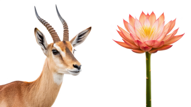 Antelope animal and Phoenix flower isolated on transparent
