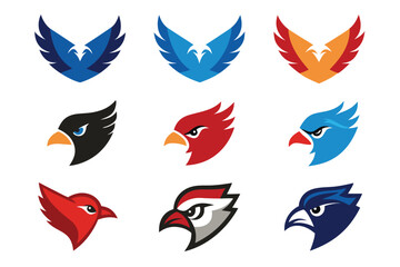 Vector art of collection of colorful eagle logo designs isolated on white background for various purposes