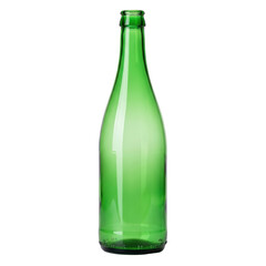 An empty, tall green glass bottle, perfect for packaging wine, spirits, or other beverages. Ideal for product mockups.
