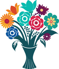 Colorful bouquet of flowers in a vase isolated on white background