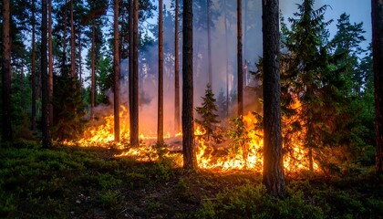 Forest fire at twilight