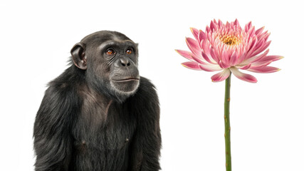 Chimpanzee animal and Mogra flower on transparent