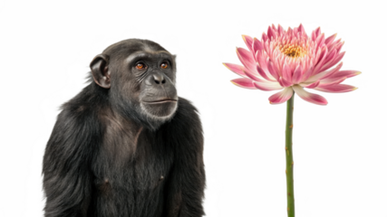 Chimpanzee animal and Mogra flower on transparent