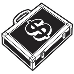 Stylized black and white briefcase with dollar sign