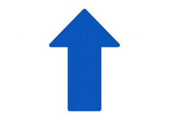 A bold blue arrow pointing upwards, isolated on a plain transparent background