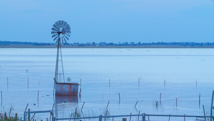 Windmill flooded near Lake George in New South Wales near Canberra