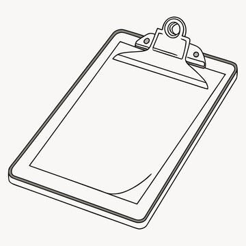 Simple black and white illustration of a clipboard with a blank sheet of paper
