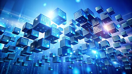 Abstract blue cubes floating in space representing data technology and innovation